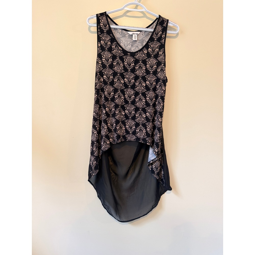 Abound Damask High-Low Tank Top Sheer Racerback Size Medium Goth Boho